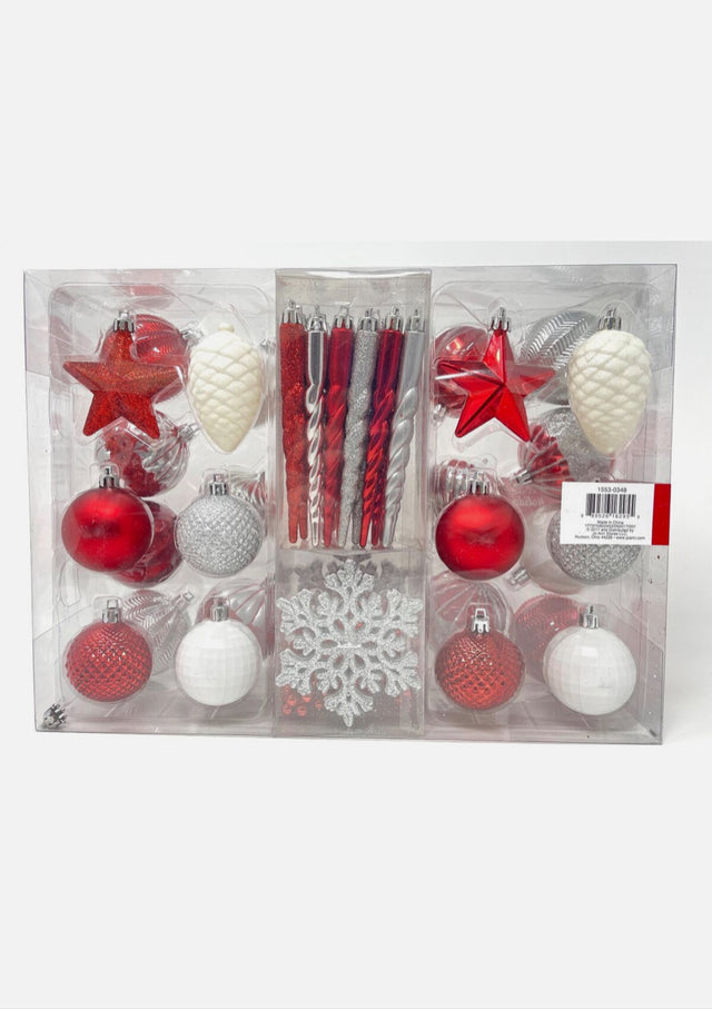 50 Red Silver Shatterproof Ornaments balls